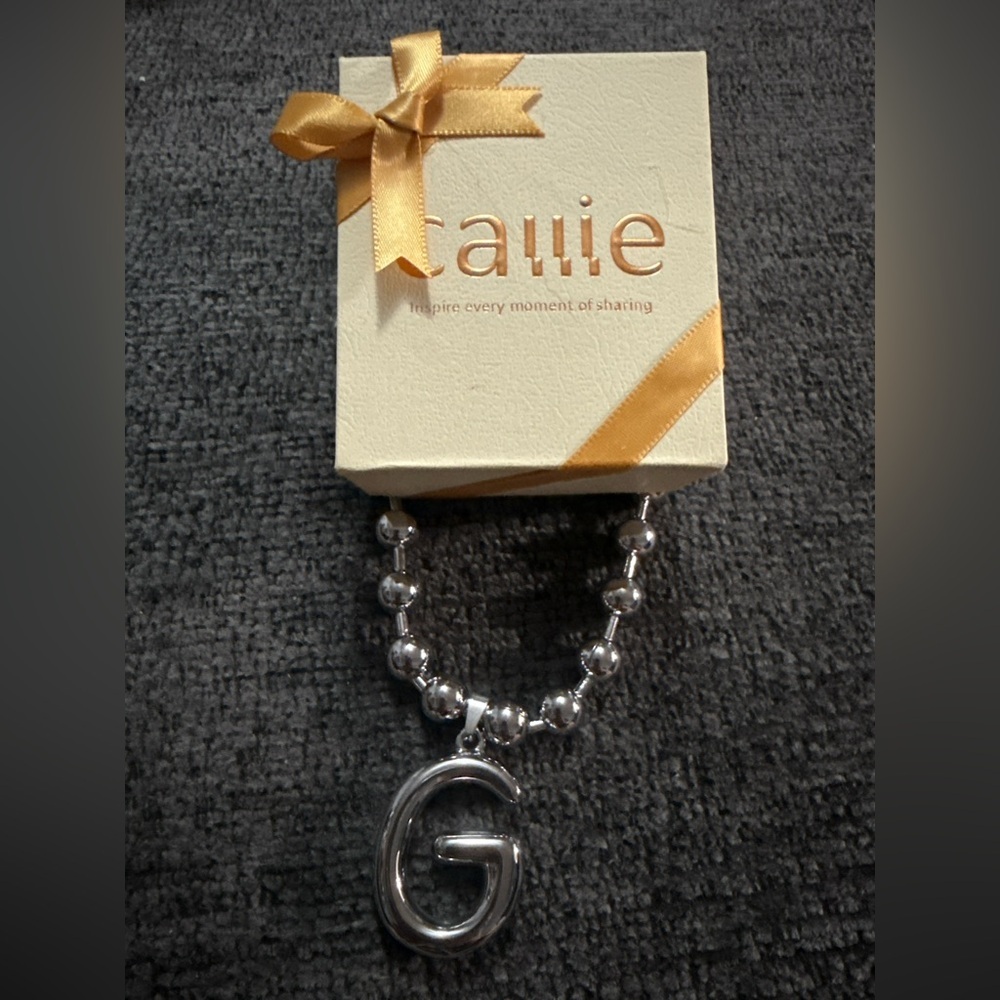 Unisex Oversized Bubble G Initial Ball Chain Necklace – Silver Stainless Steel - Picture 2 of 6